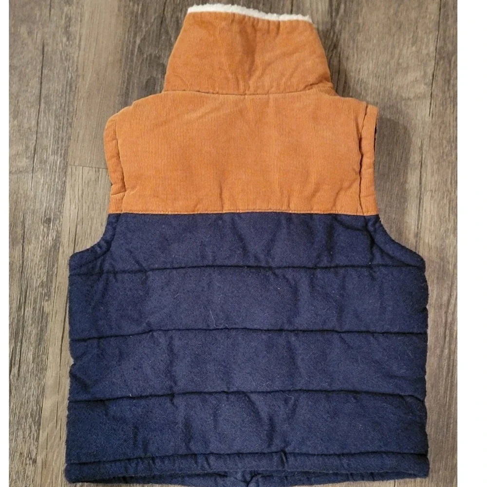 Old Navy Kids‎ Navy Blue Orange Corduroy Puffer Vest Sherpa Collar 12-18 Months